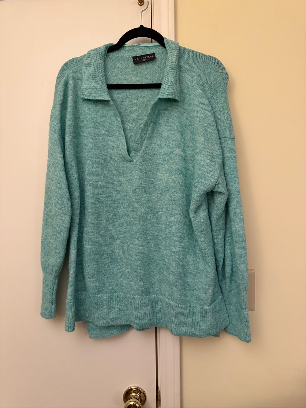 Lane Bryant Aqua V-Neck Collared Sweater